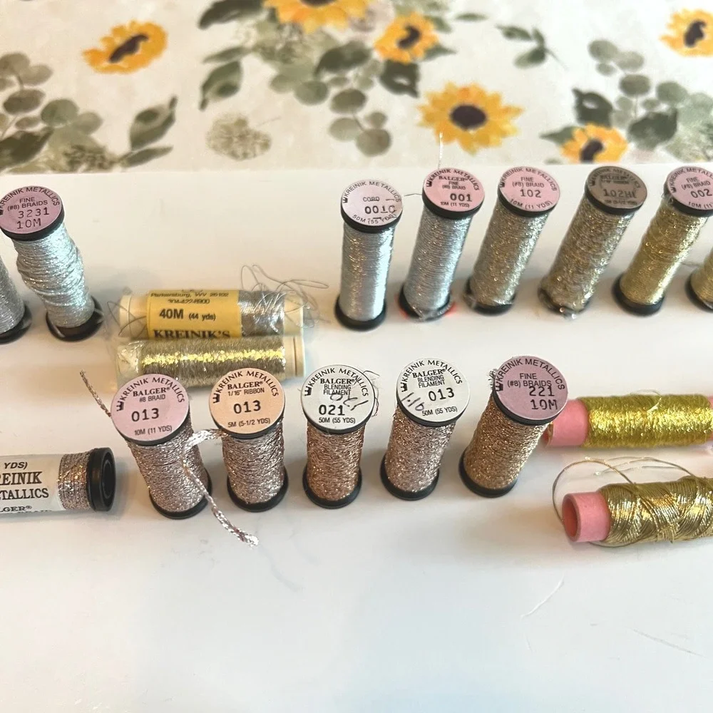 Metallic Embroidery Thread Lot Kreinik Madeira Glissen Gloss DMC 70+ Pieces